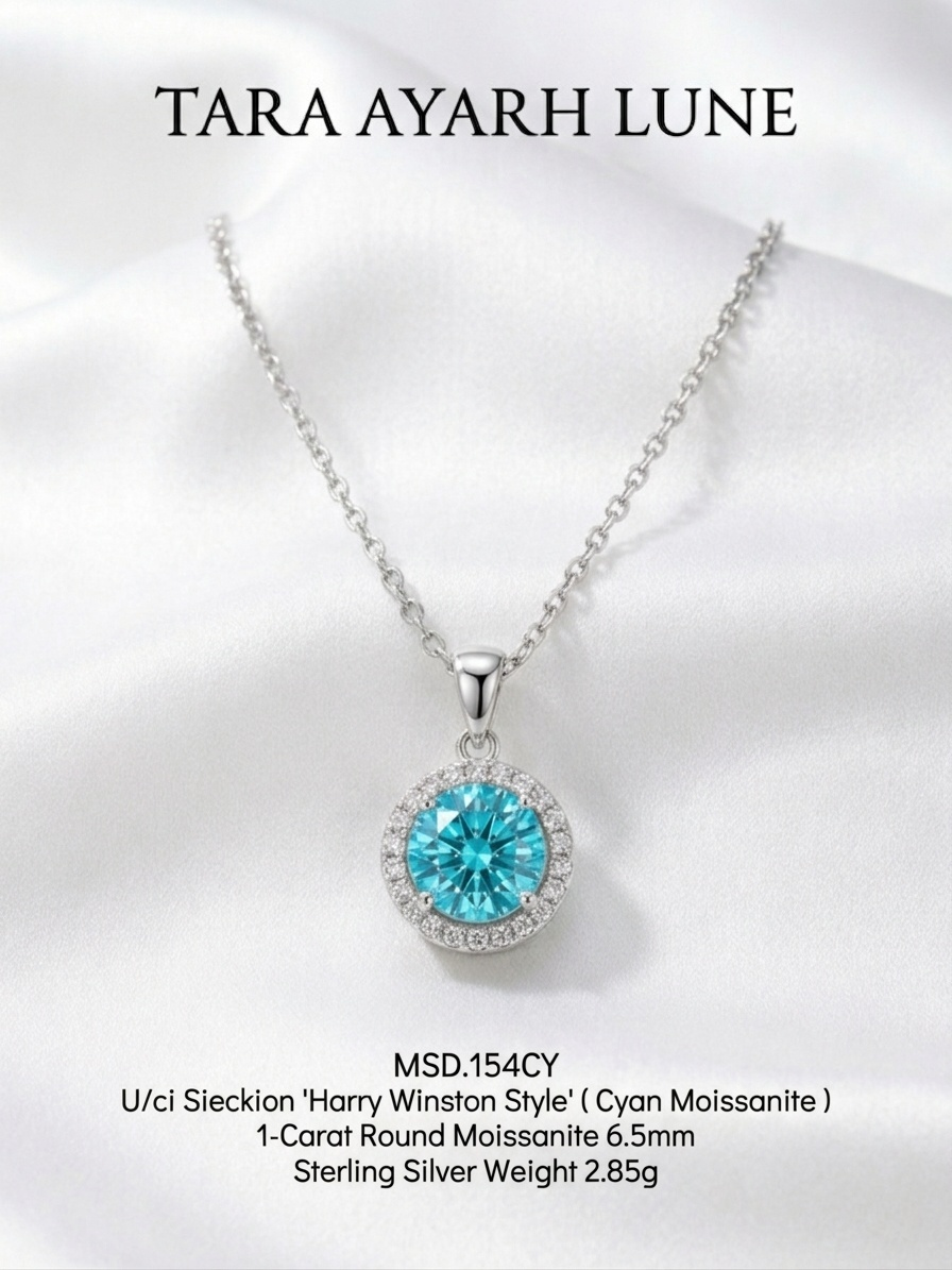 MSD.154CY | Pisces "Tears of the Ocean" Cyan Moissanite Halo Necklace