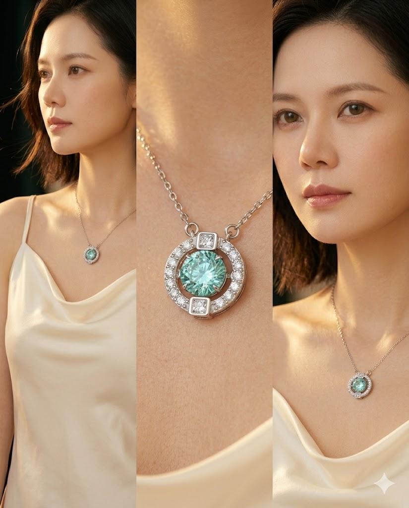 MSD.295G | "Zephyr Breath" 1-Carat Kinetic "Dancing" Round Brilliant Green Moissanite Pendant