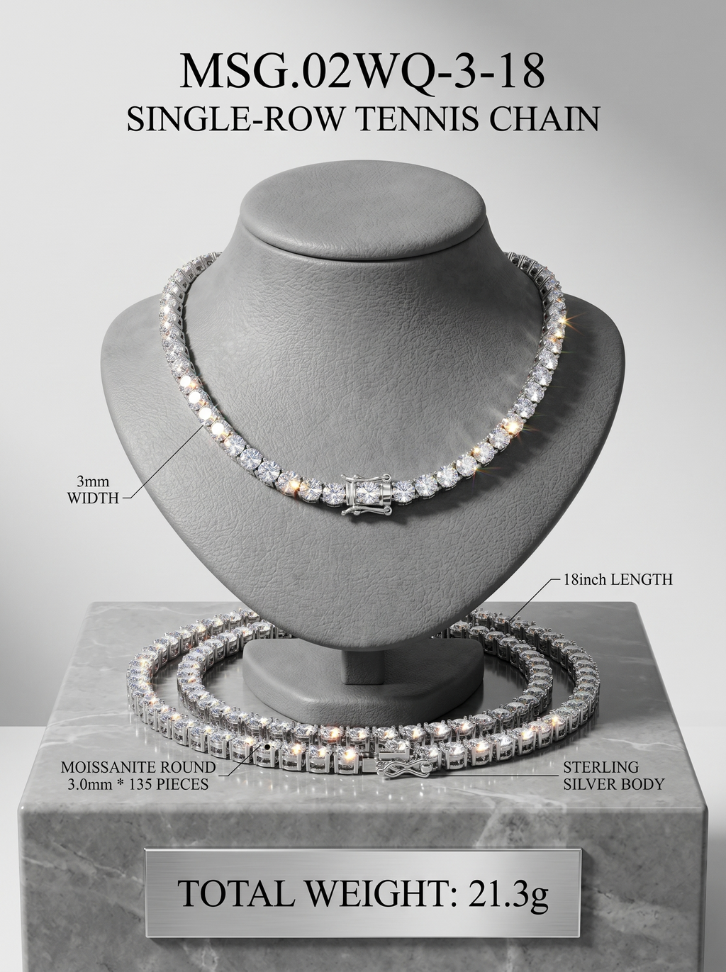 (MSG.02WQ-3 Series) The Sovereign Oracle 3mm Bold Moissanite Tennis Chain