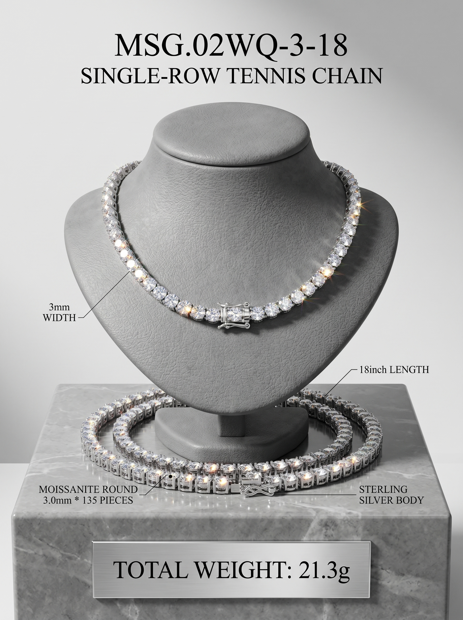 (MSG.02WQ-3 Series) The Sovereign Oracle 3mm Bold Moissanite Tennis Chain