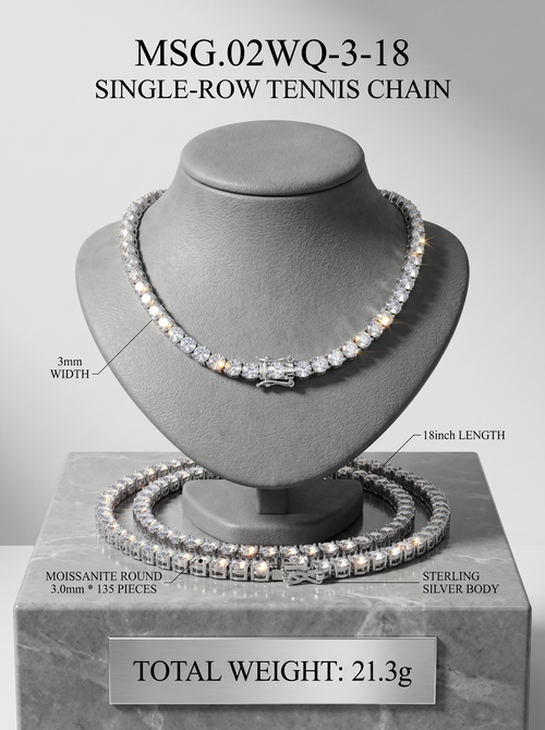 (MSG.02WQ-3 Series) The Sovereign Oracle 3mm Bold Moissanite Tennis Chain