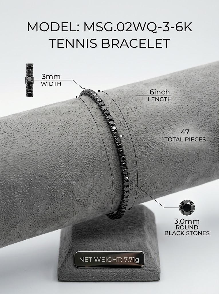 (MSG.02WQ-3-6K Series)The Obsidian Shield Black-Plated Moissanite Tennis Bracelet