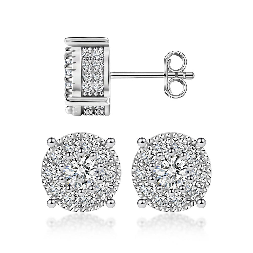 MSE.335J TARA AYARH LUNE | 1.0ctw Double-Layer "Cake" Moissanite Stud Earrings in 18K Gold Finish | Pave-Set Sunburst Medallions