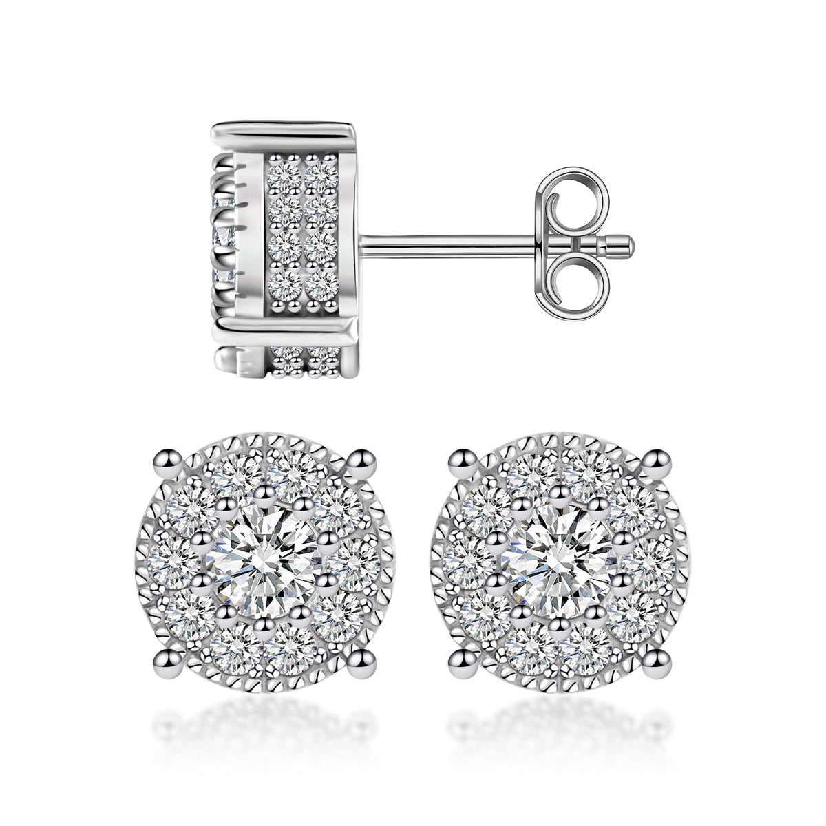 MSE.335J TARA AYARH LUNE | 1.0ctw Double-Layer "Cake" Moissanite Stud Earrings in 18K Gold Finish | Pave-Set Sunburst Medallions