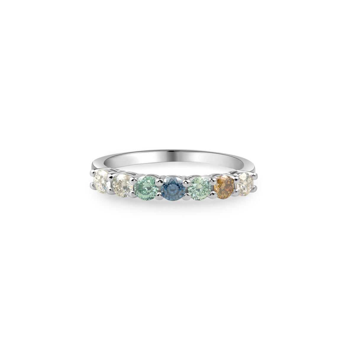 AppletreesAndHeart™ | [七宝] 欢喜行 - 七色莫桑石排戒 | [Qi Bao] Seven Lights of Joy - Multi-Color Moissanite Band
