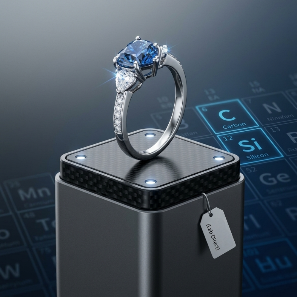 2.4ct Heart Cut Moissanite Trilogy Ring | Nexus Heart Scientific Romance Edition | TARA AYARH LUNE
