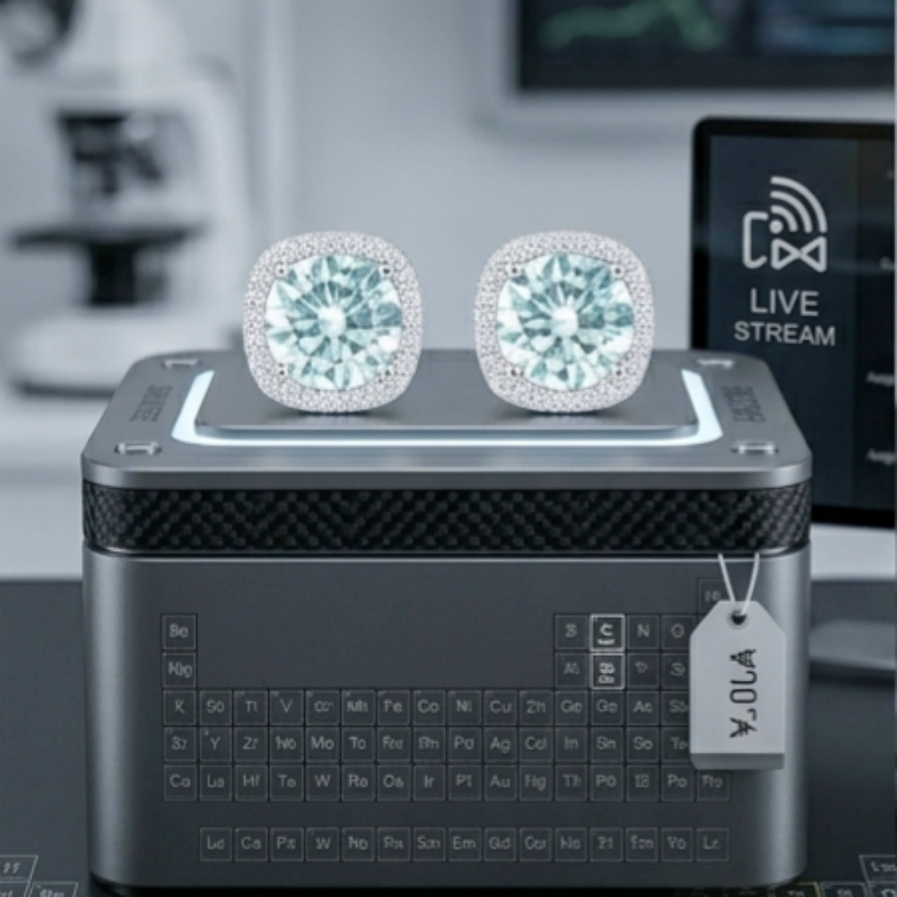 2ctw Round Moissanite Cushion Halo Stud Earrings | Radiant Brilliant Setting | TARA AYARH LUNE