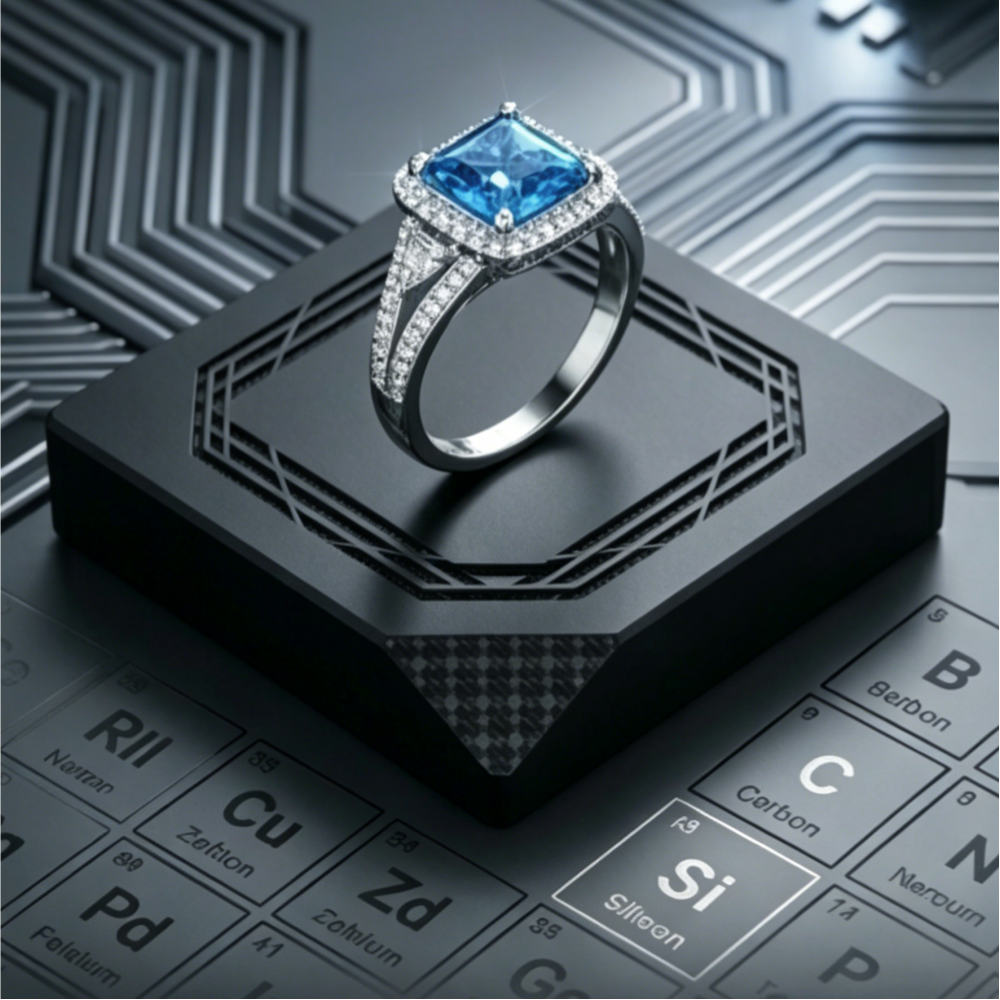 3ct Princess Cut Moissanite Halo Ring | Cyber-Glow Scientific Brilliance Trio | TARA AYARH LUNE
