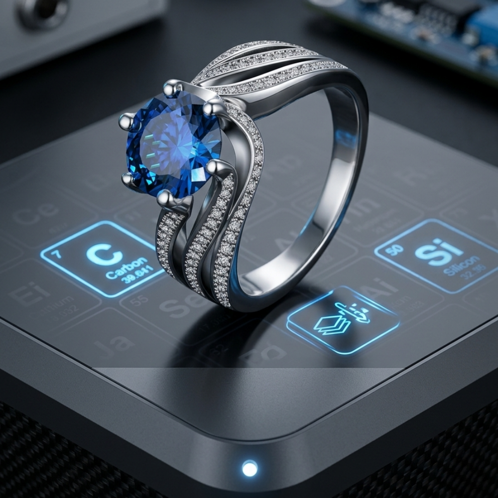 3ct 9mm Hundred-Facet Moissanite Triple-Shank Pavé Wave Ring | Nebula Swirl Edition | TARA AYARH LUNE