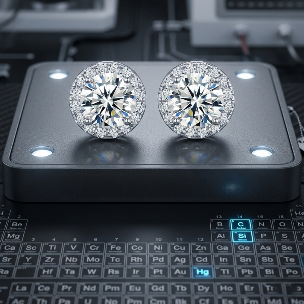 1.3ctw Round Moissanite Halo Stud Earrings | New Era Classic Gold Midnight Black | TARA AYARH LUNE