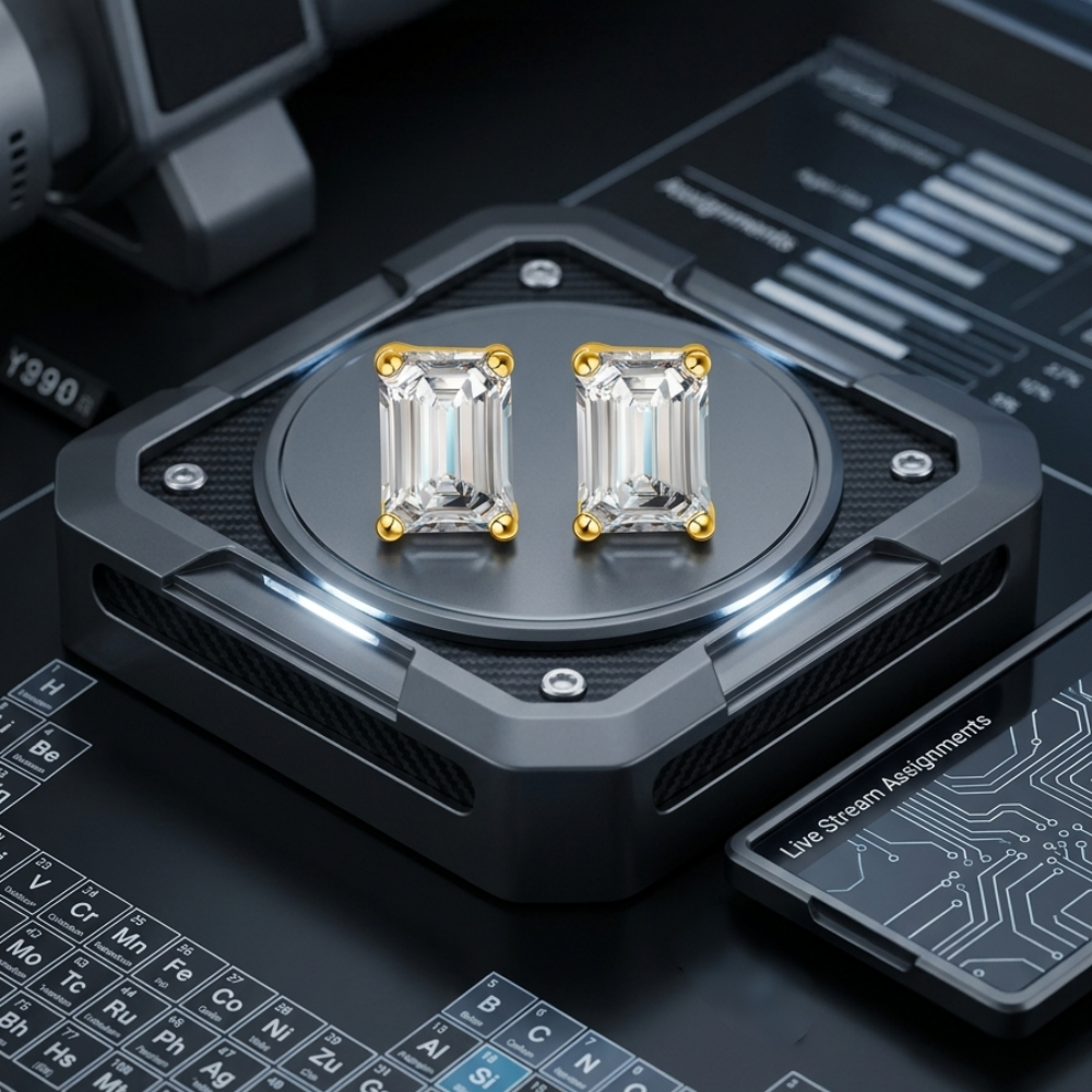 2ctw Emerald Cut Moissanite Stud Earrings | Classic 18K Gold Plated Editions | TARA AYARH LUNE
