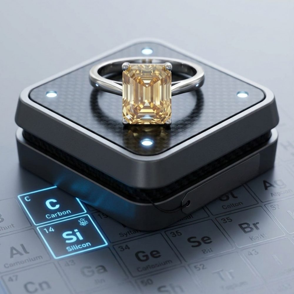 4ct Emerald Cut Moissanite Step-Cut Elegance Ring | Emerald Horizon High-Clarity Chroma | TARA AYARH LUNE