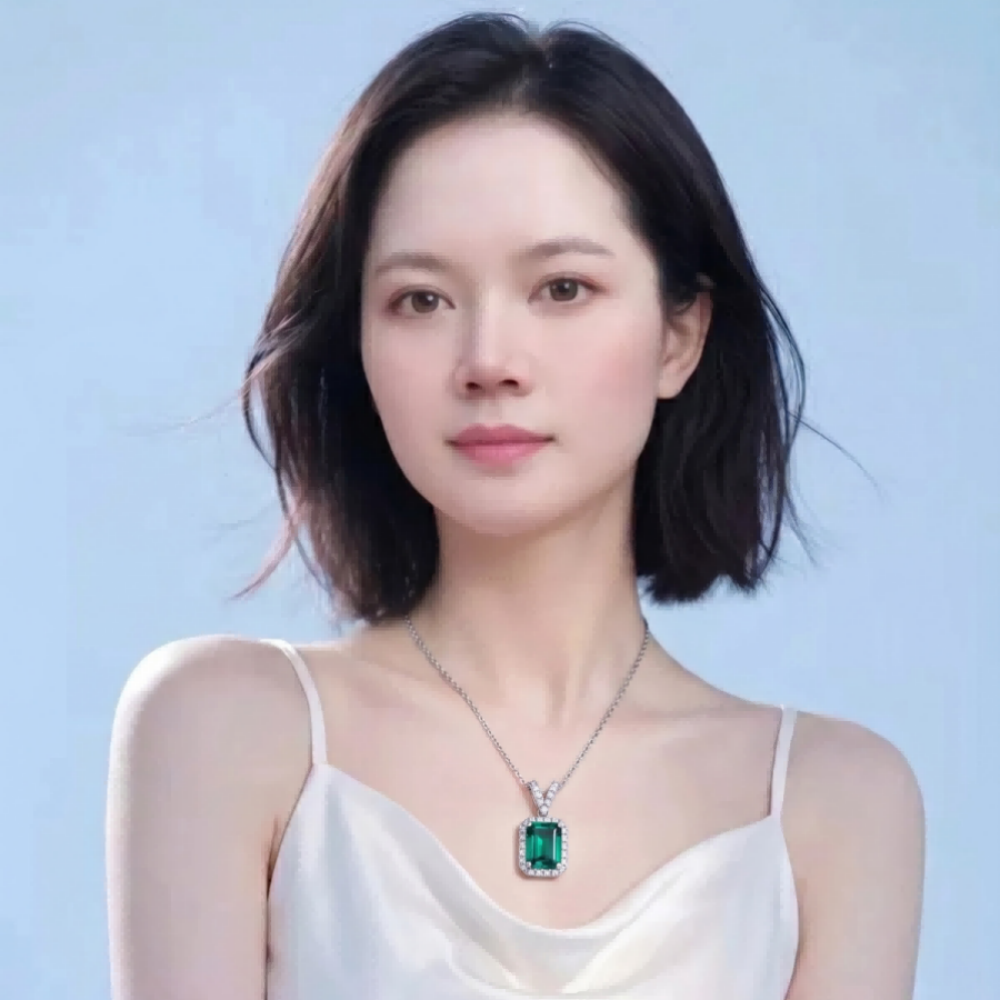 TARA AYARH LUNE - Element of Fire | Emerald-Cut Green Moissanite V-Pendant Necklace