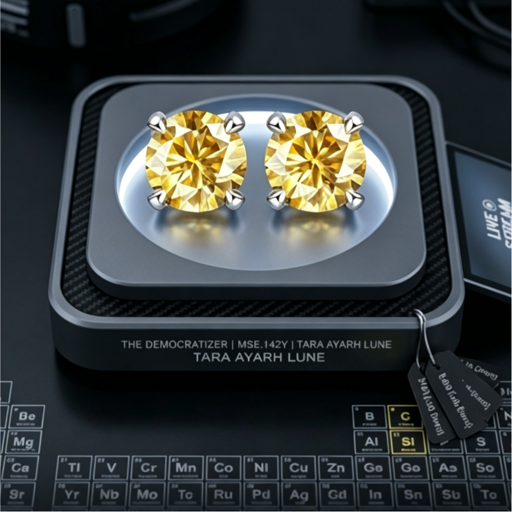 2ctw Yellow Asscher Cut Moissanite Geometric Halo Stud Earrings | Soliel Edition | TARA AYARH LUNE