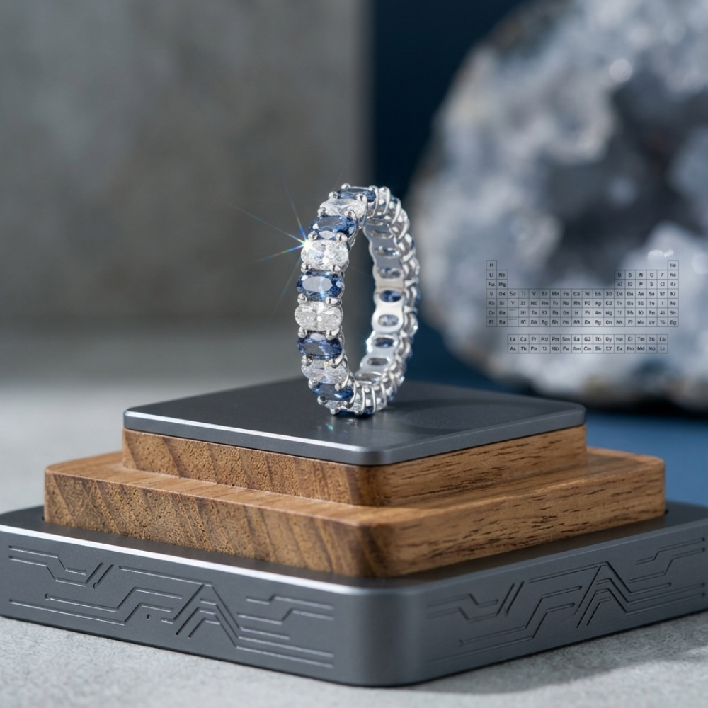 Oval Cut Multi-Tone Blue Moissanite Eternity Ring | Orbital Space Rock Edition | TARA AYARH LUNE