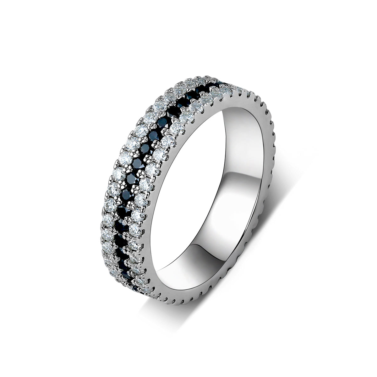 AppletreesAndHeart™ | [不二] 默照 - 黑白莫桑石满钻排戒 | [Bu Er] The Non-Dual Light - Black & White Moissanite Eternity Band